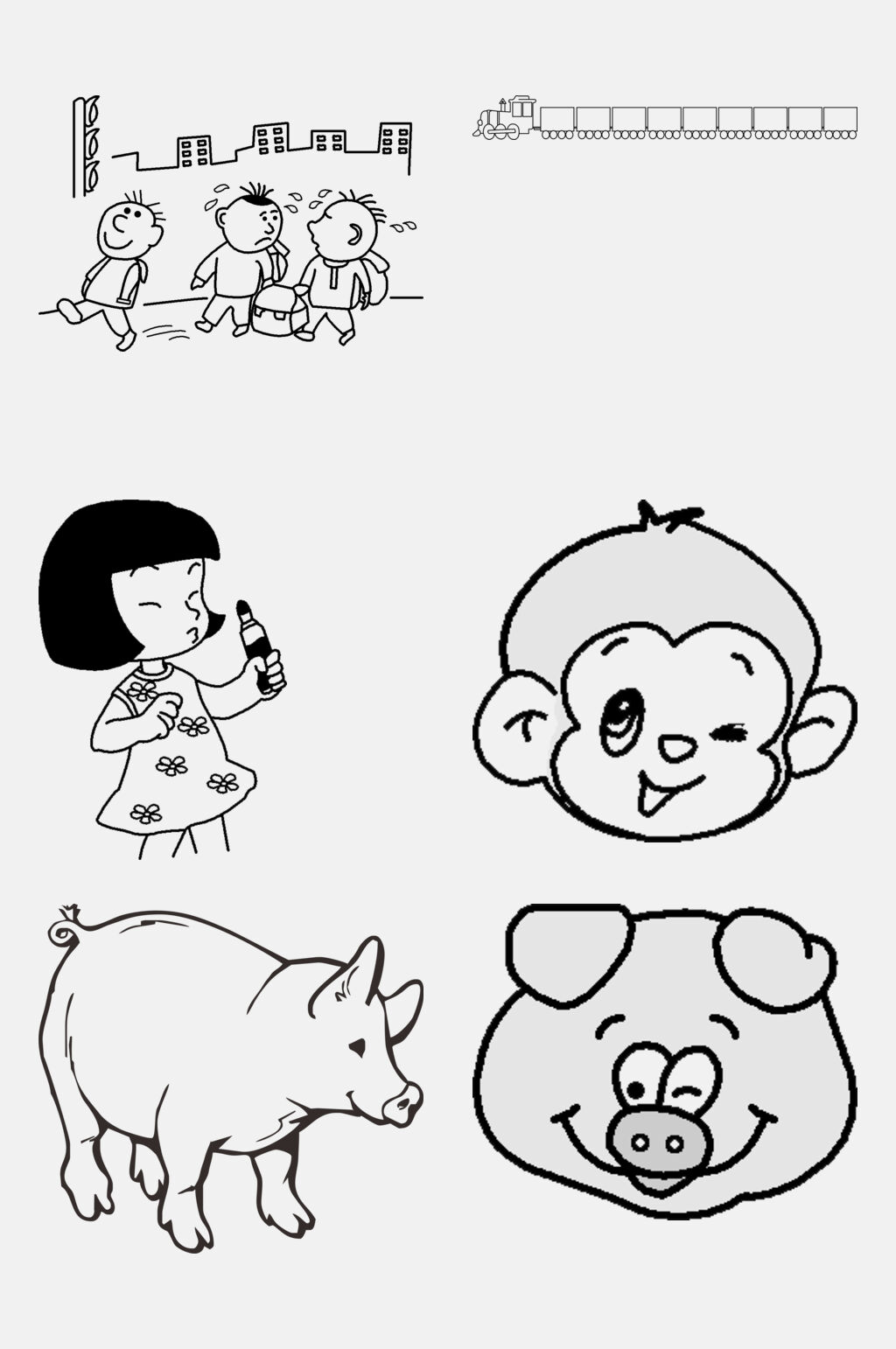 创意猪猪黑白线稿手绘图免抠素材素材