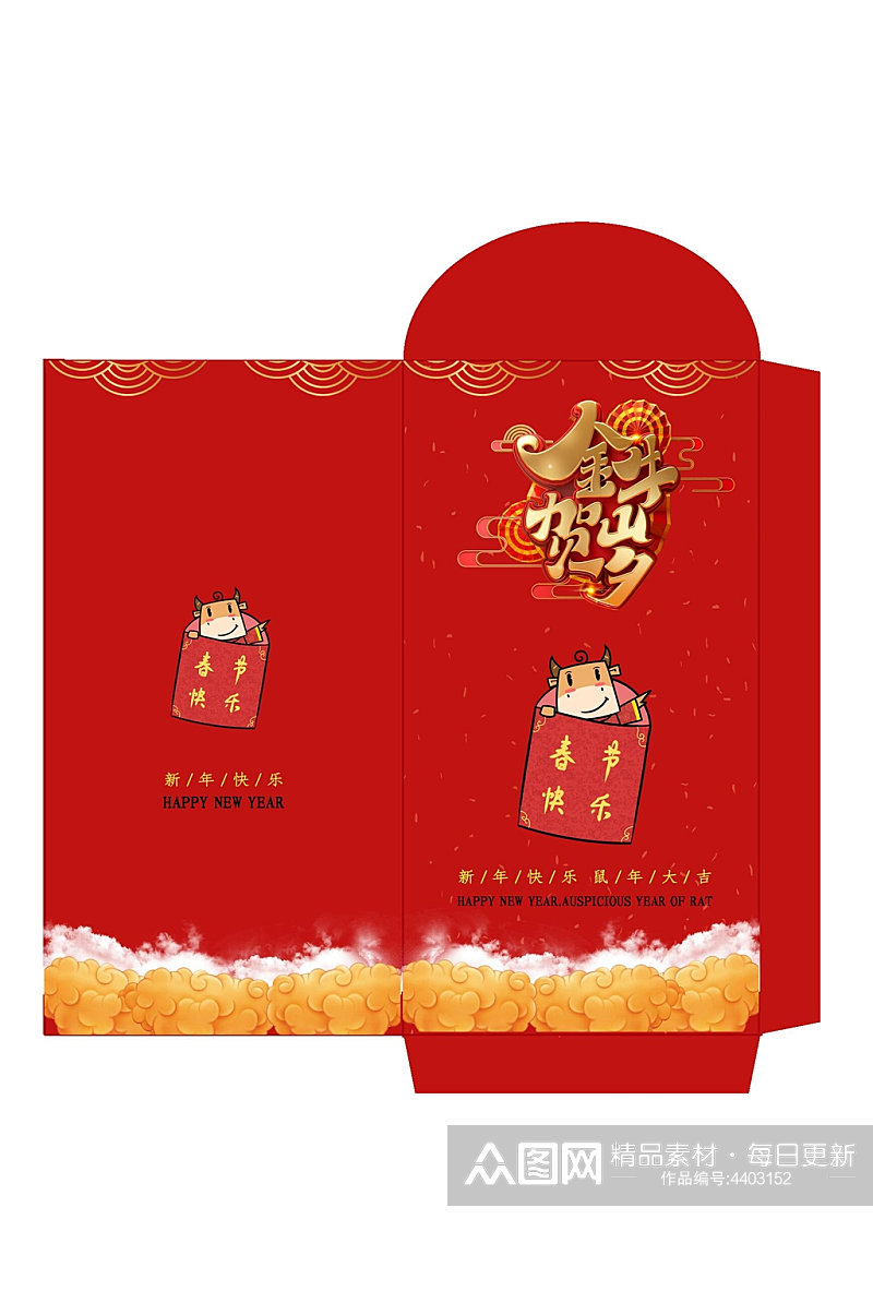 春节卡通牛金牛贺岁新年红包素材