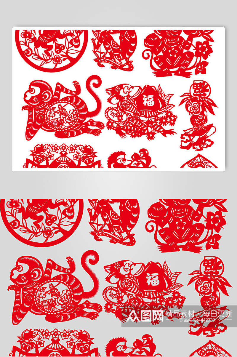 款红色猴年剪纸矢量素材素材