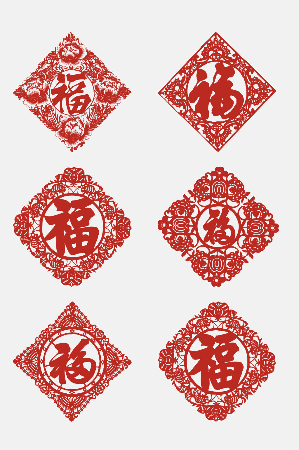 红色中国龙福字剪纸窗花图案免抠素材素材