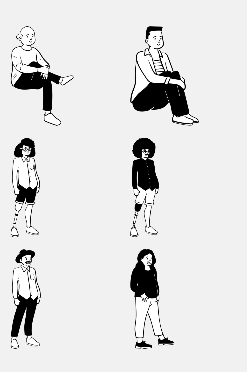 黑白女人手绘人物插画免抠素材素材