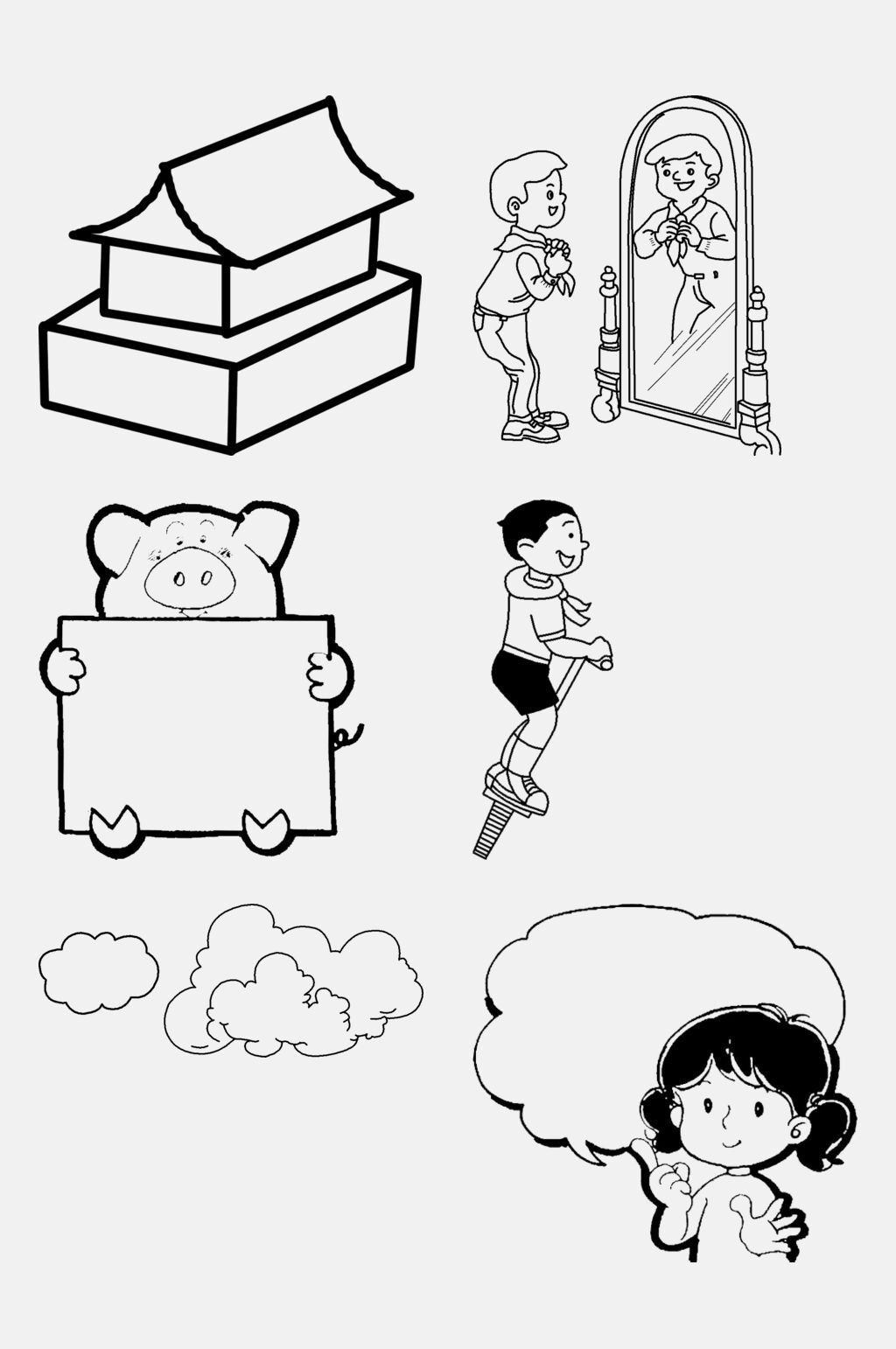 云朵猪猪黑白线稿手绘图免抠素材素材