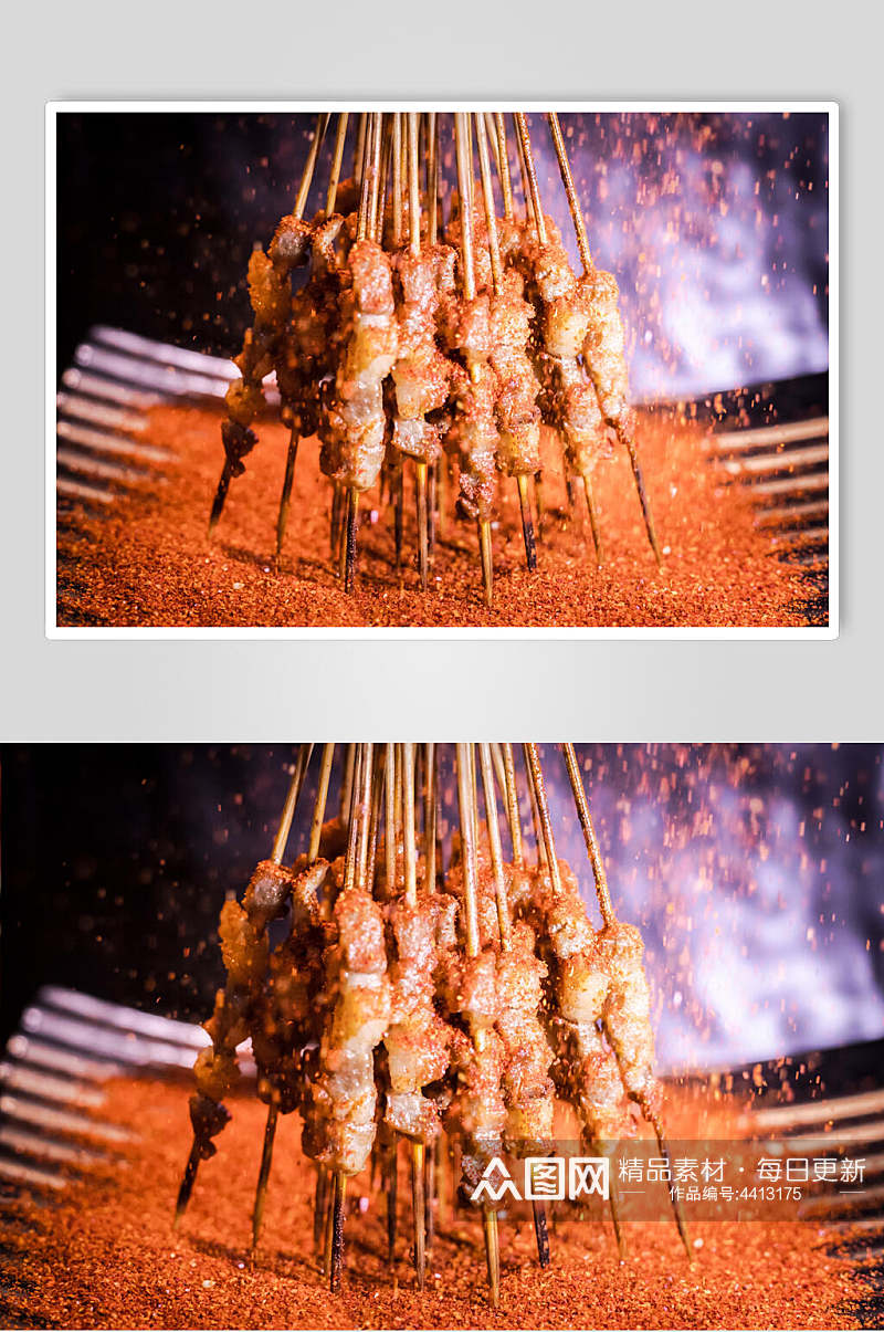 竹签子孜然粉美食夜市烧烤图片素材