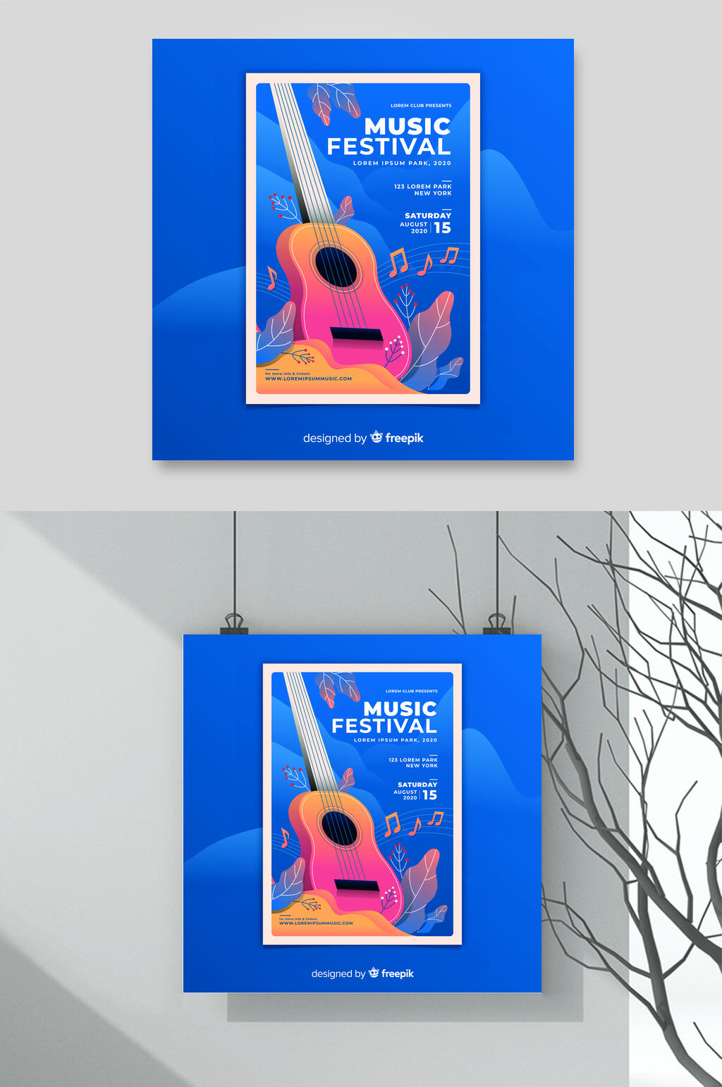 英文蓝色唯美简约矢量音乐插画素材素材
