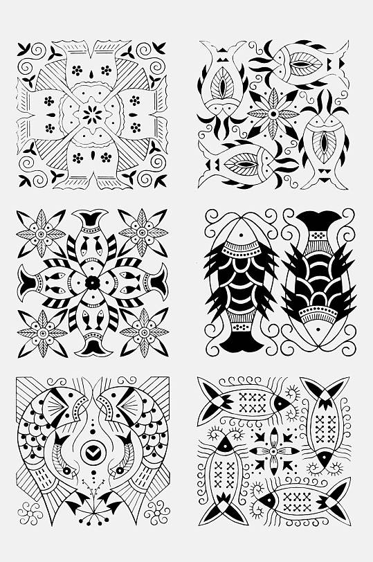 花朵花瓶苗族蜡染图案免抠素材