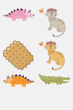 鳄鱼猫咪可爱卡通动植物字母免抠素材