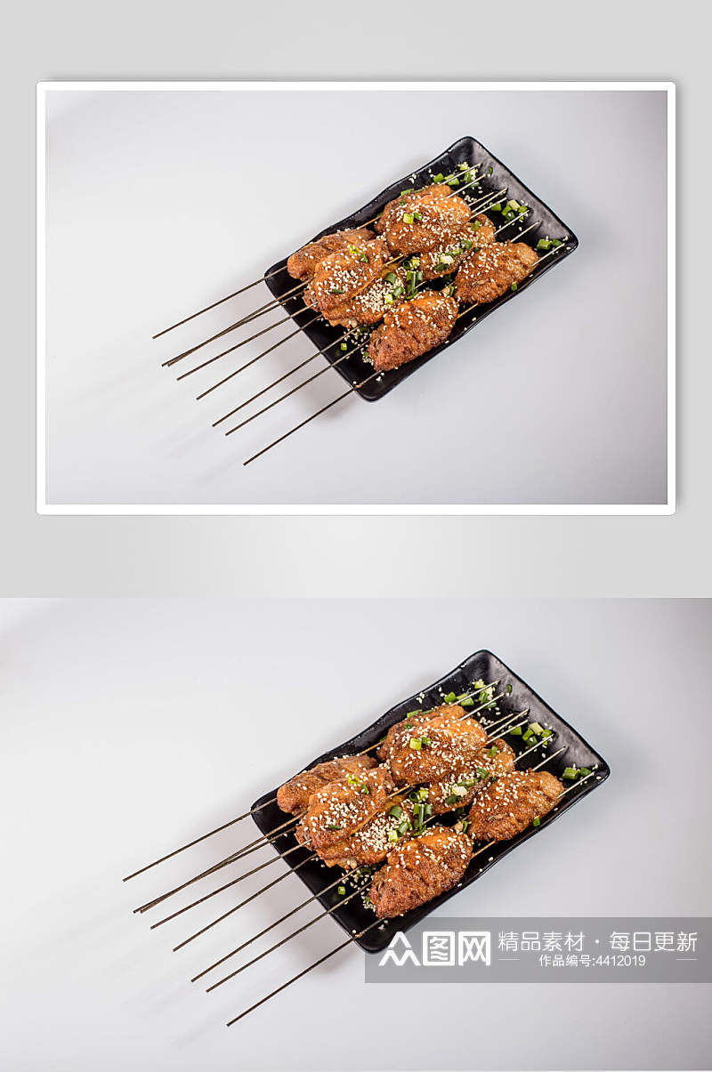 铁签芝麻鸡翅烧烤烤肉图片素材