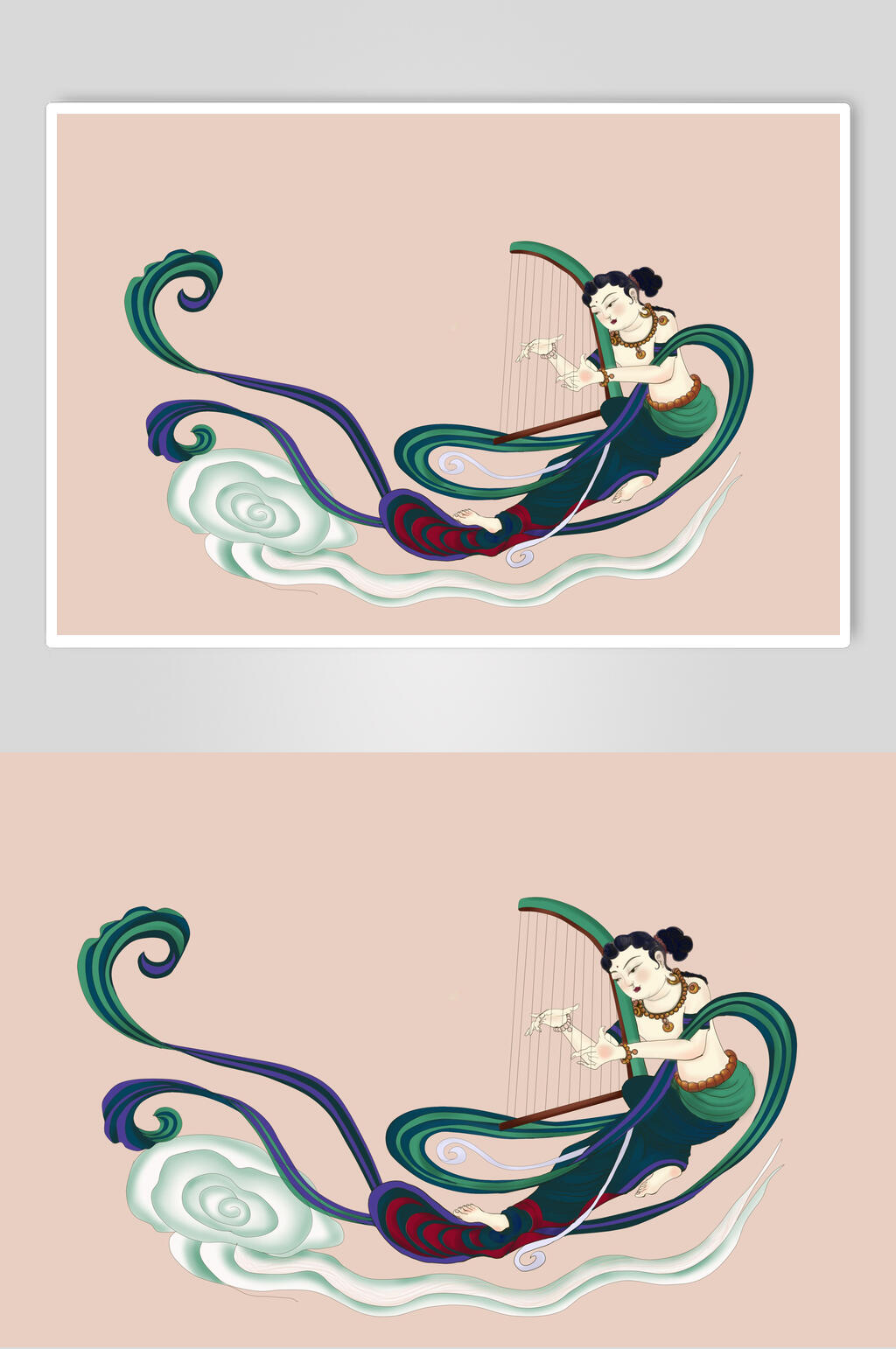 粉色祥云古典女子插画素材素材