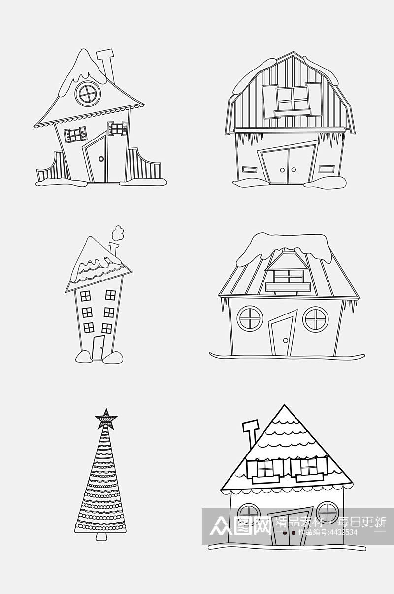 圣诞树简笔画房子免抠素材素材