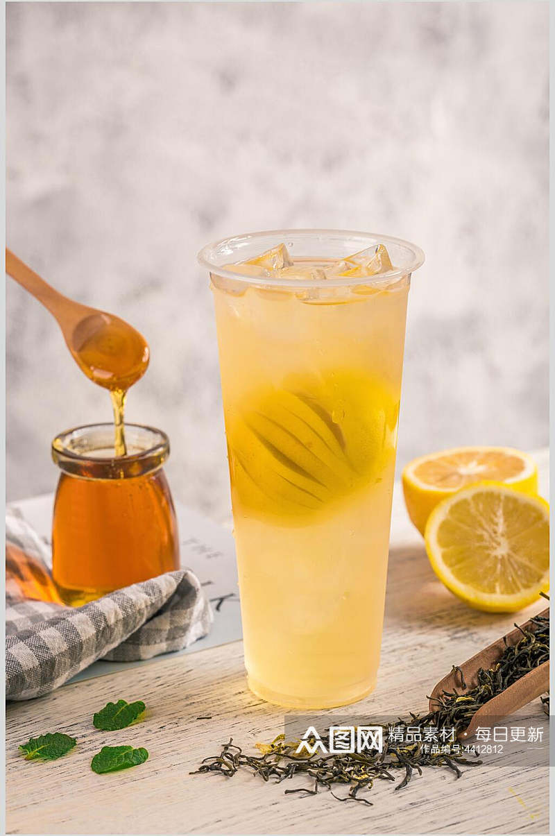 蜂蜜柠檬茶美味饮品创意摆拍图片素材