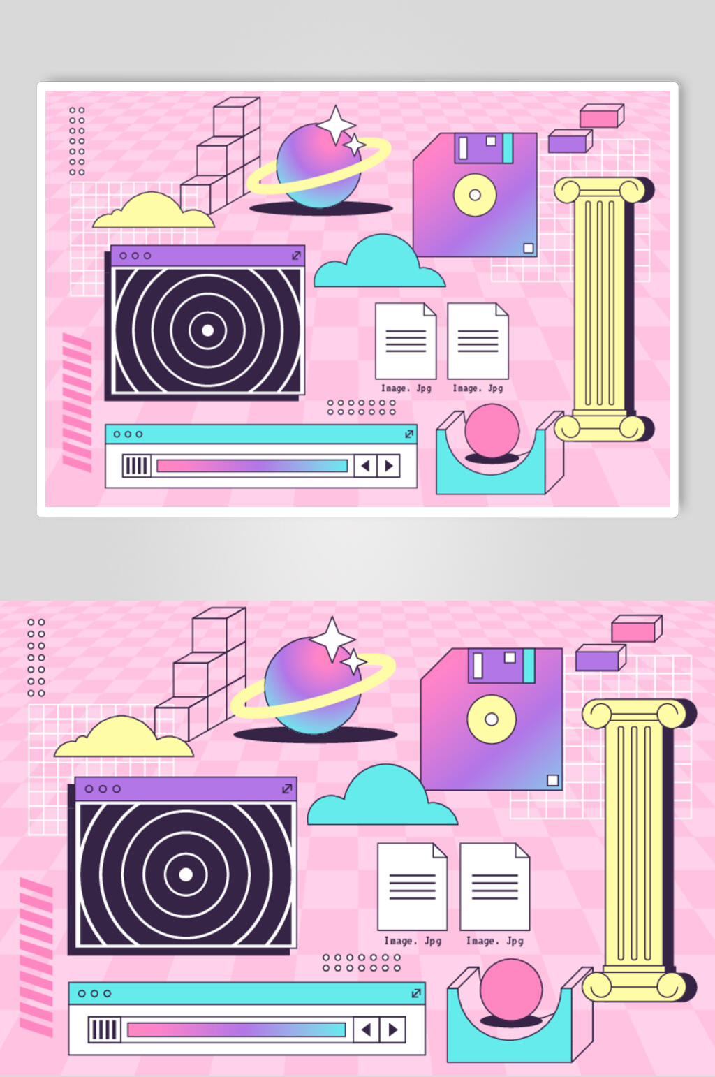粉色星球创意插画电脑桌面矢量素材素材