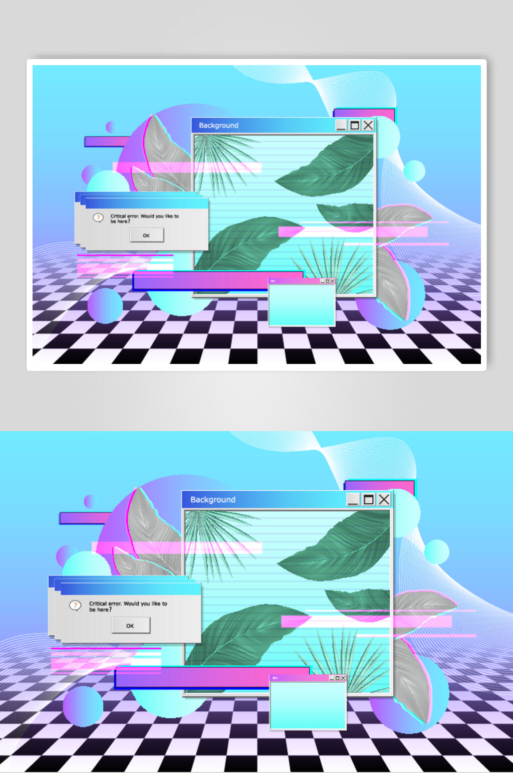 植物格子创意插画电脑桌面矢量素材素材