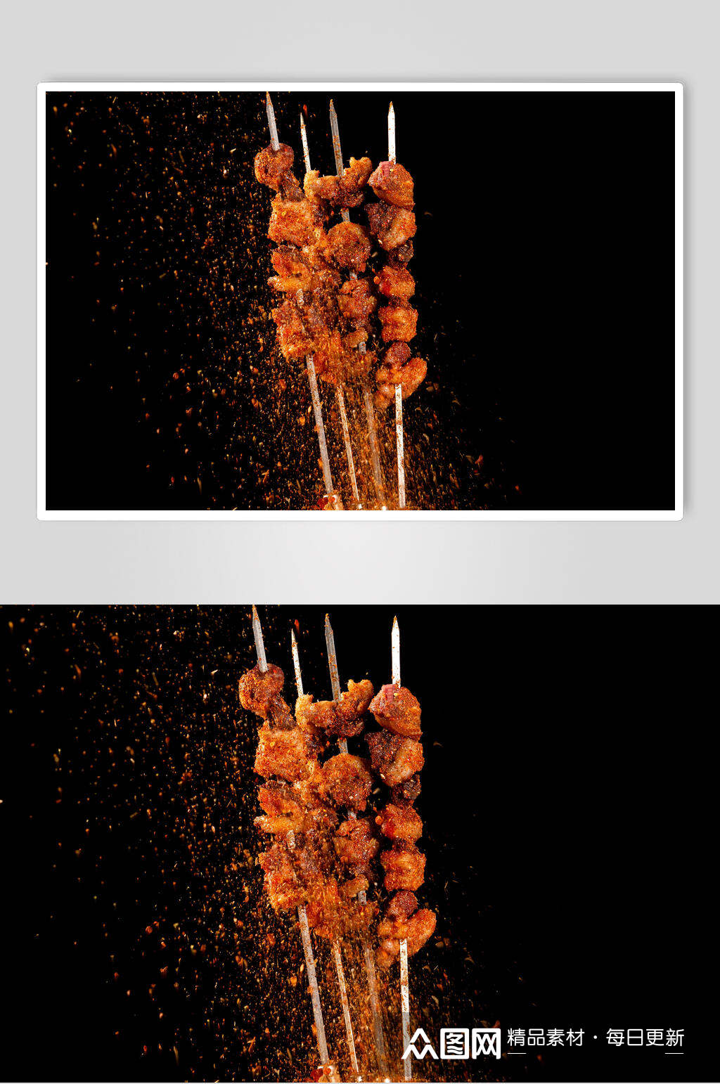 铁签辣椒粉肉块烤串图片素材