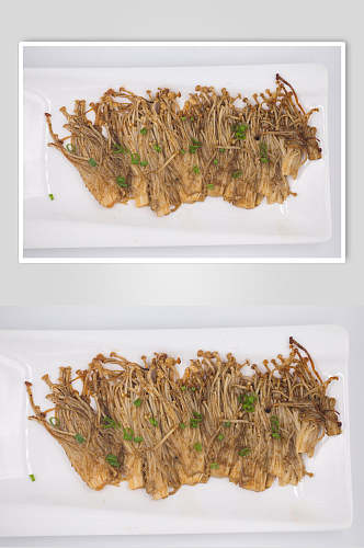 葱花白瓷盘金针菇图片