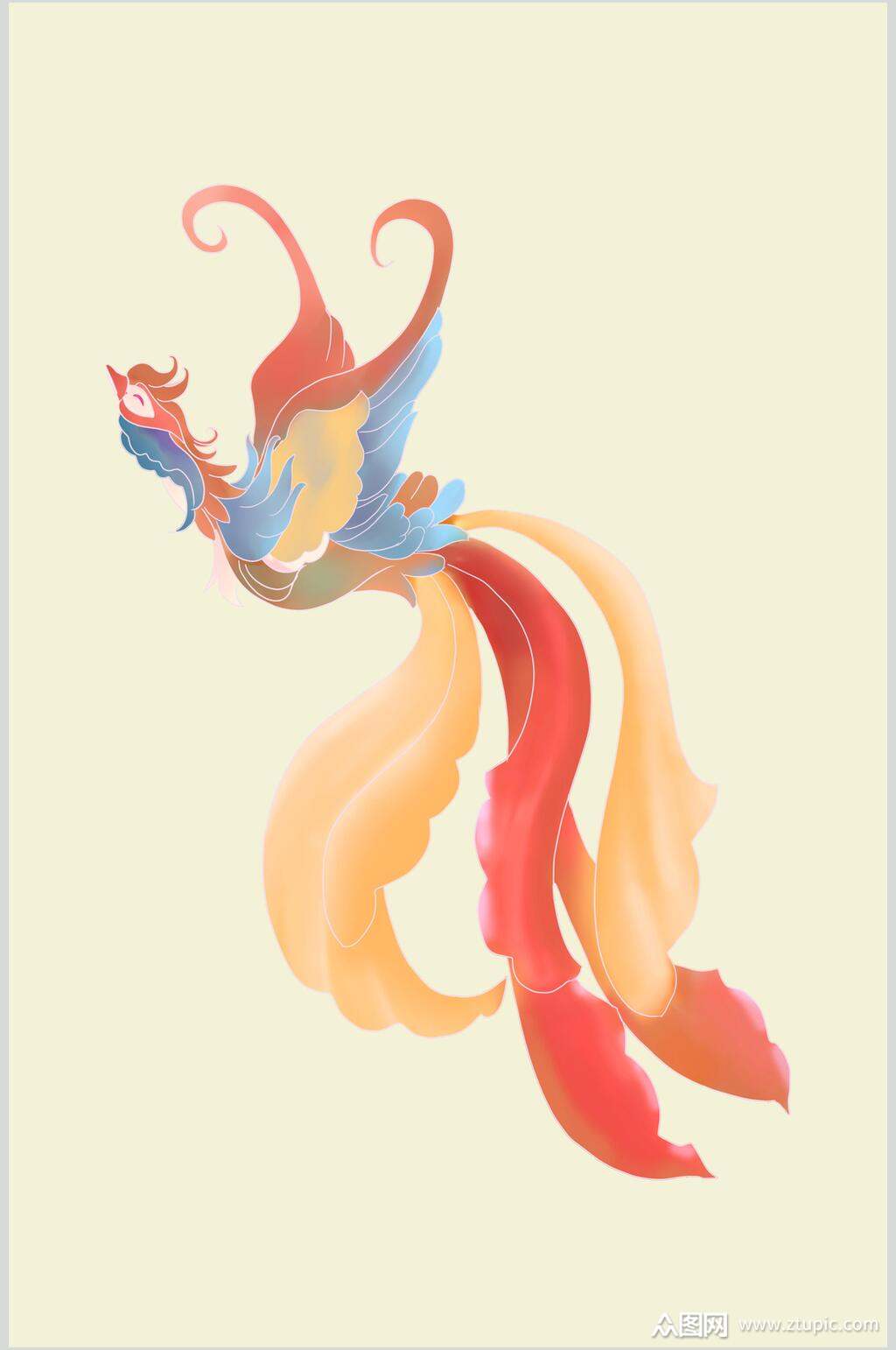 黄色背景大气国潮凤凰插画素材素材