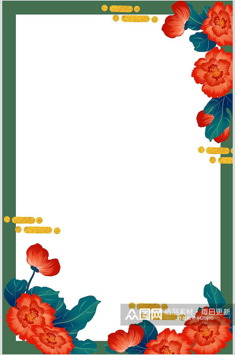 典雅花朵国潮风边框背景素材