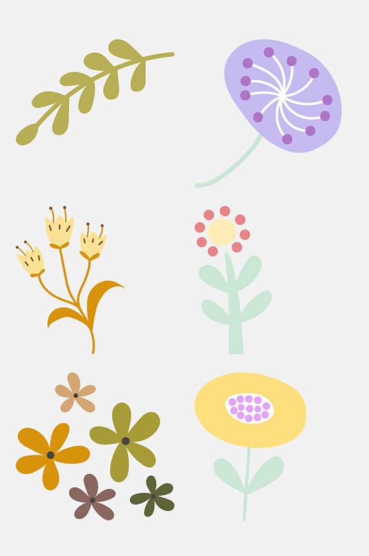三朵花可愛卡通動(dòng)植物字母免摳素材