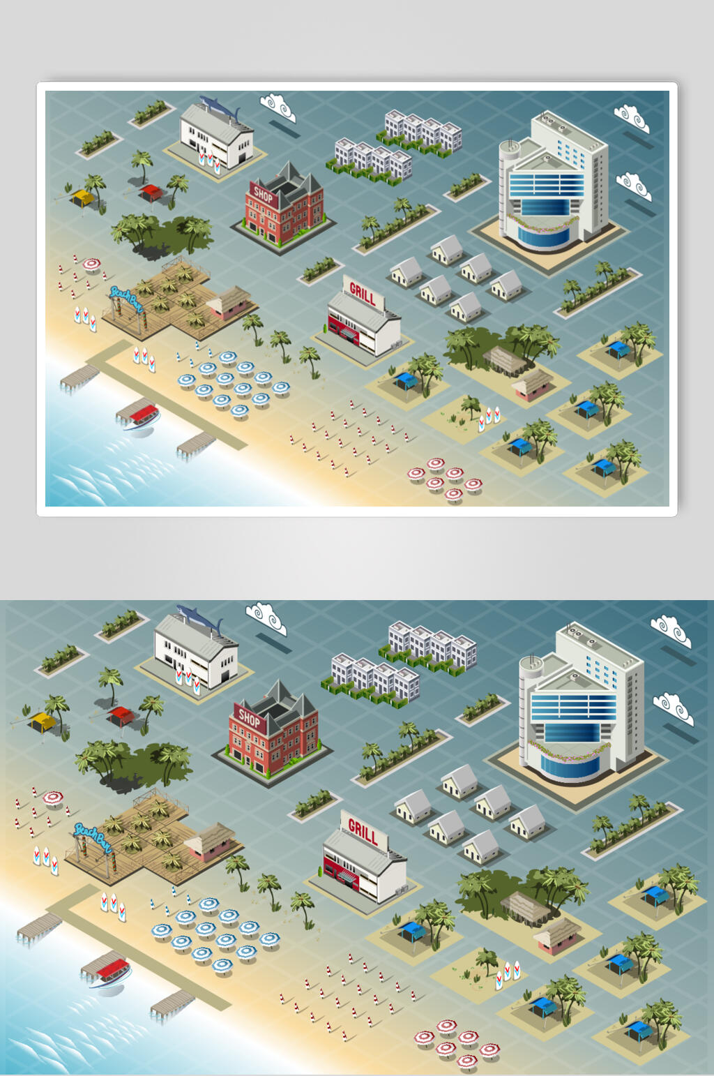 海边城市建筑房屋矢量素材素材