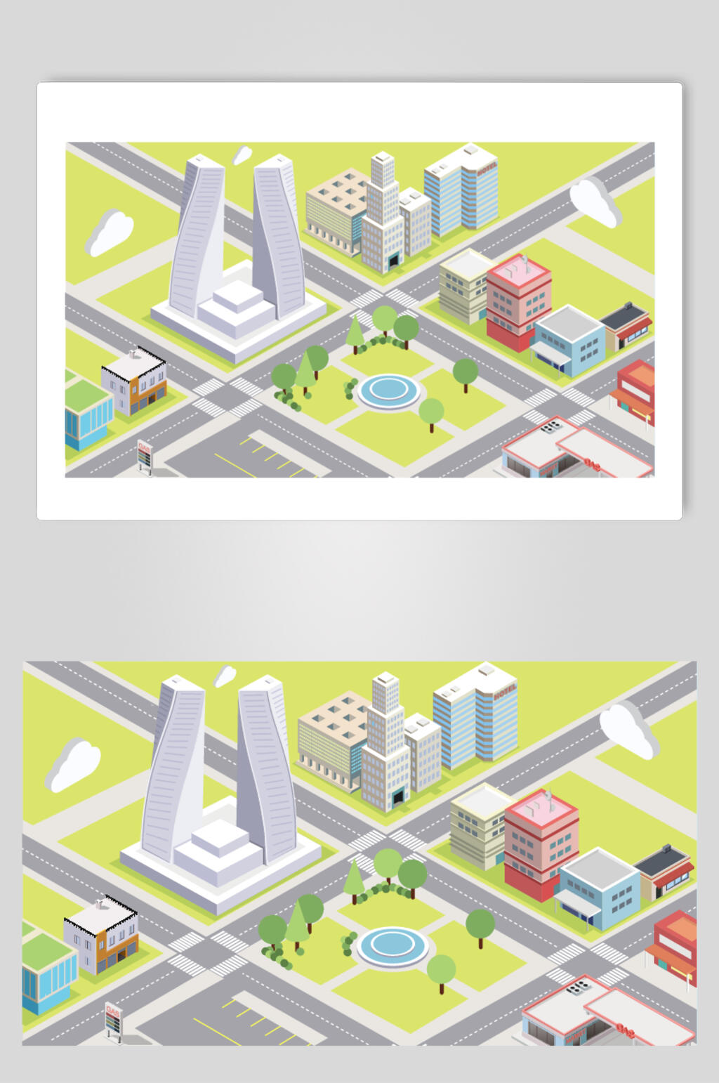 立体黄灰时尚城市建筑房屋矢量素材素材