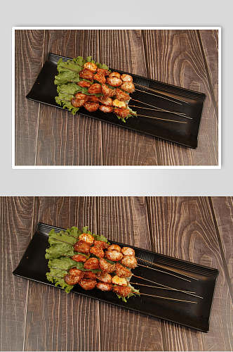 木板青菜竹签棕色烧烤串串图片