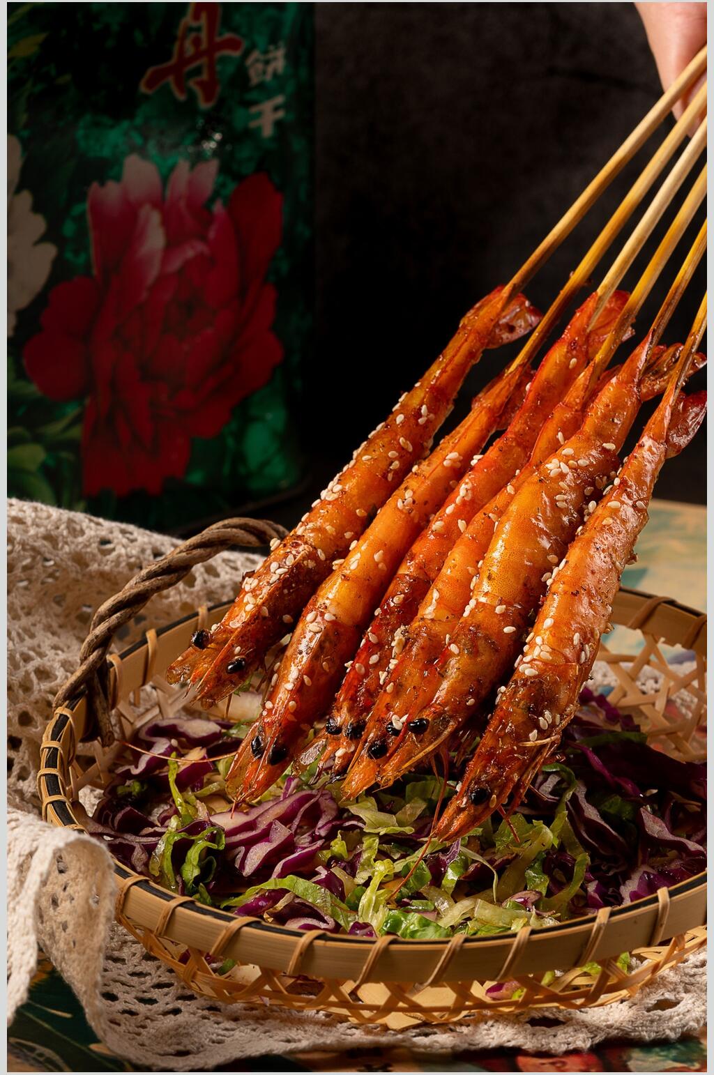 创意花朵虾美食夜市烧烤图片素材