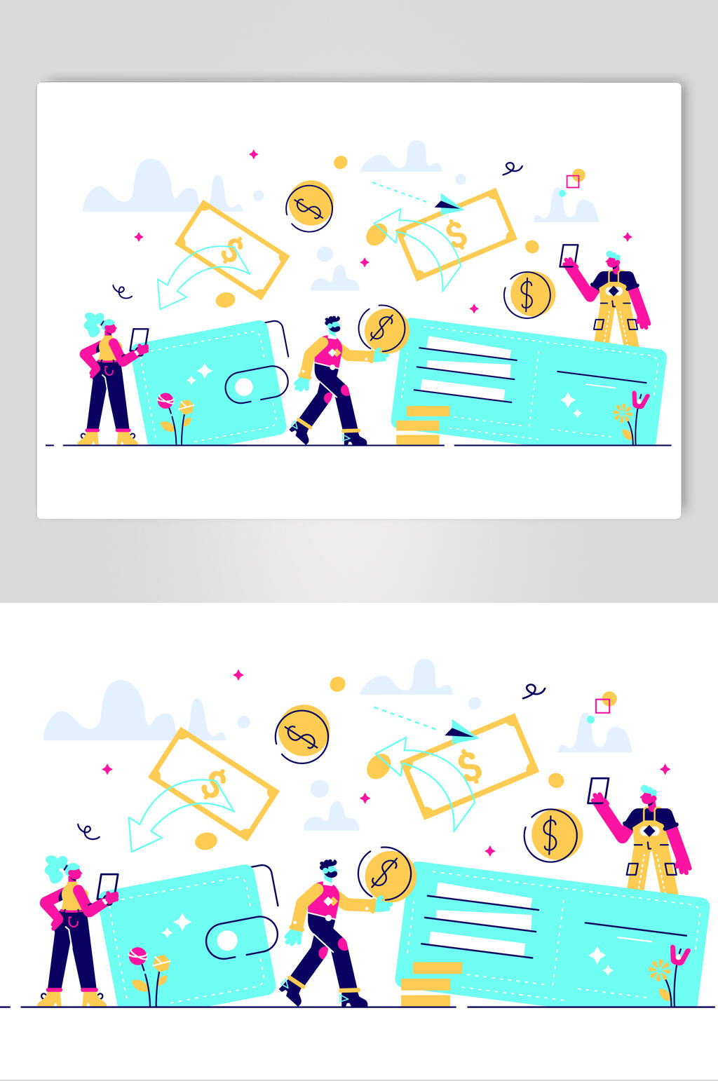 钱币箭头时尚网购生活插画矢量素材素材