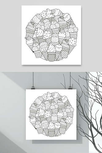 创意冰淇淋卡通手绘图案矢量素材