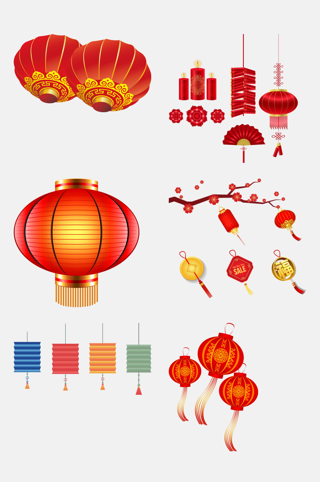 花朵纸灯笼新年灯笼鞭炮免抠素材素材