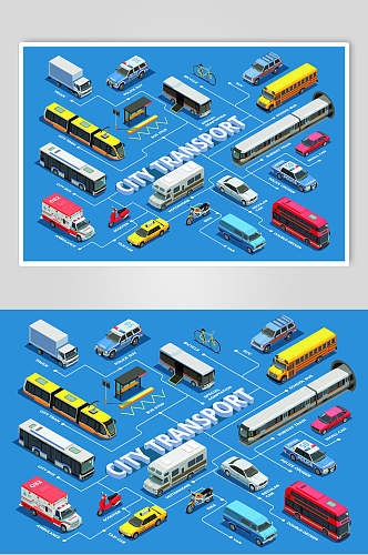 创意巴士小电驴城市交通矢量素材