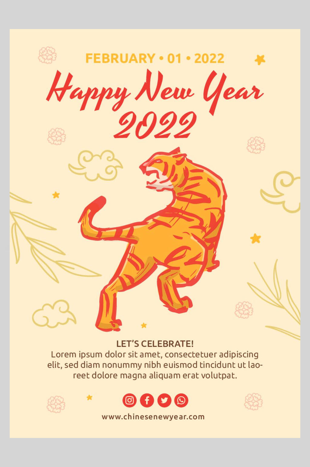 手绘矢量虎年喜庆海报素材