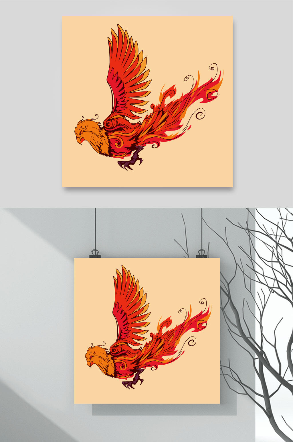 鳳凰神獸矢量圖案素材素材