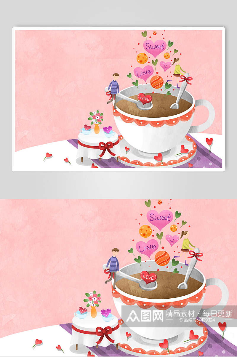 粉红色下午茶插画素材