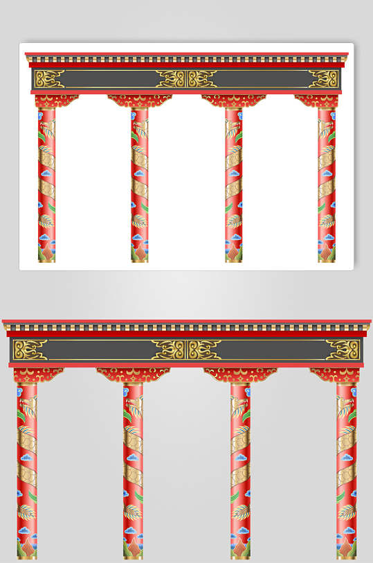 精美祥云中式古代建筑矢量素材