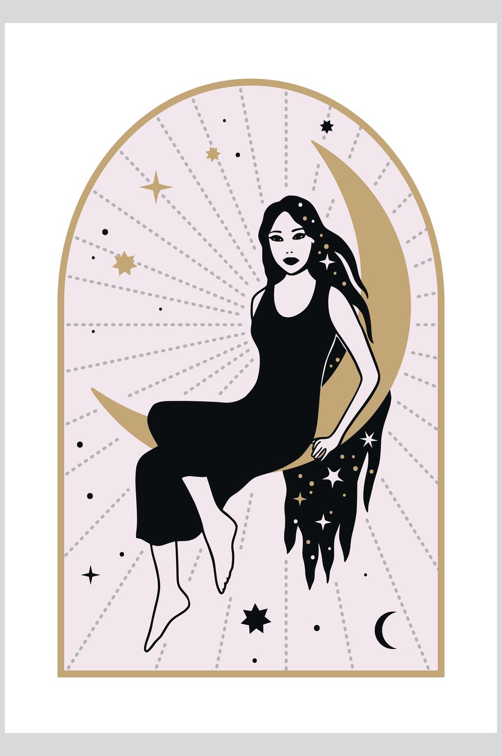少女粉黄清新神秘占星天体矢量素材素材