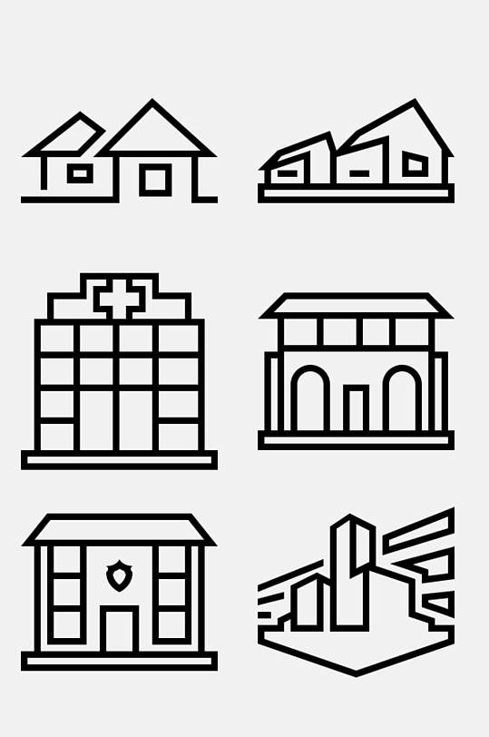 房子简约黑色线性建筑图案免抠素材