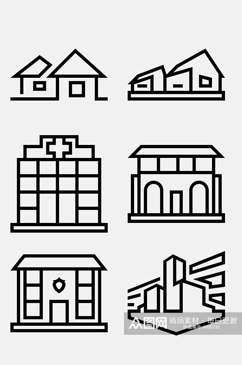 房子简约黑色线性建筑图案免抠素材素材