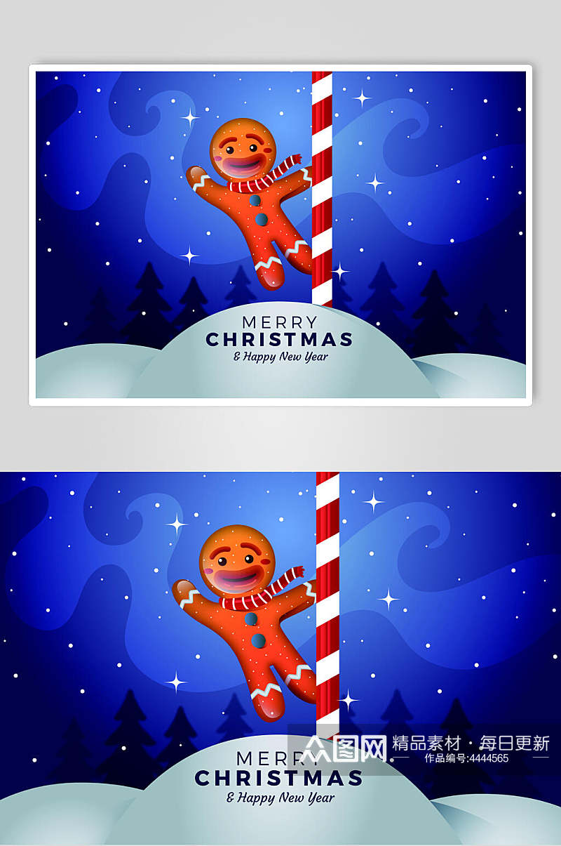 可爱树木蓝红圣诞场景插画矢量素材素材
