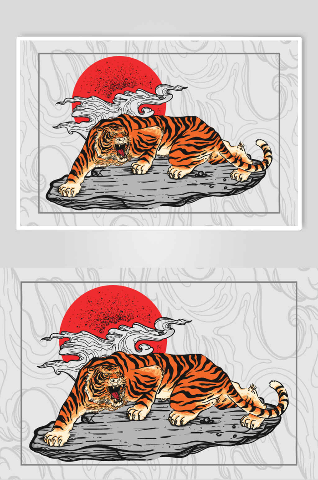 祥云石头潮流猛虎插画印花矢量素材素材