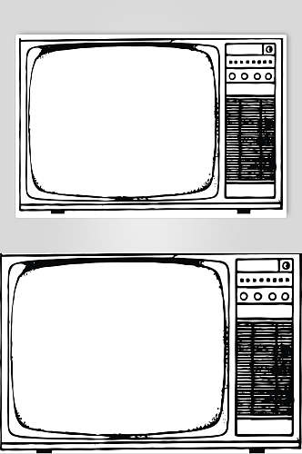 电视简约线条黑白家用电器矢量素材