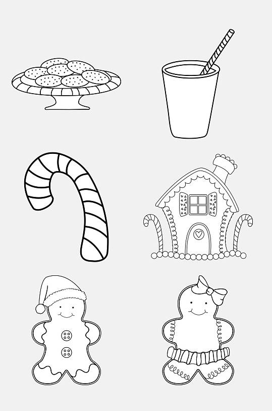 杯子房子黑简笔画小熊饼干免抠素材