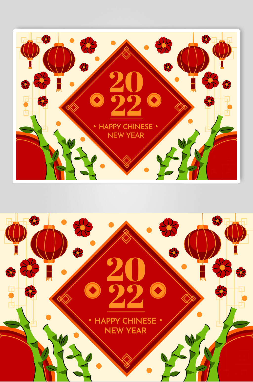 花朵竹子灯笼吉祥物插画矢量素材素材