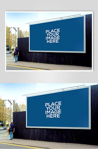 蓝色英文创意宣传海报广告牌场景样机