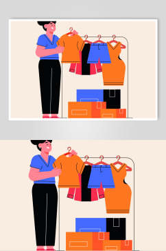 短袖时尚服装购物场景插画矢量素材