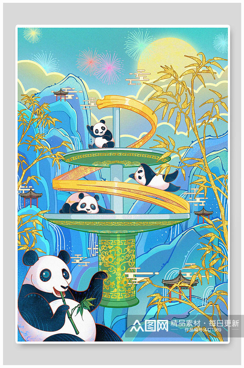 熊猫创意中国风插画素材
