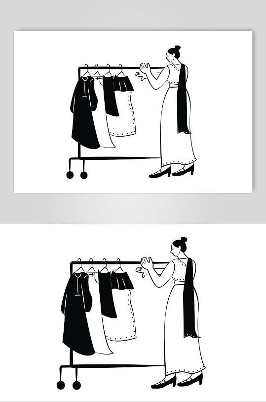衣服裙子黑白色扁平化人物插画素材