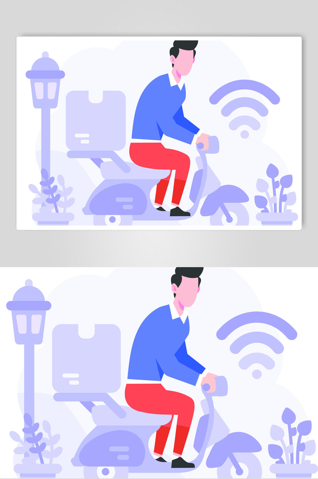 单车灯光蓝红电商购物插画矢量素材素材