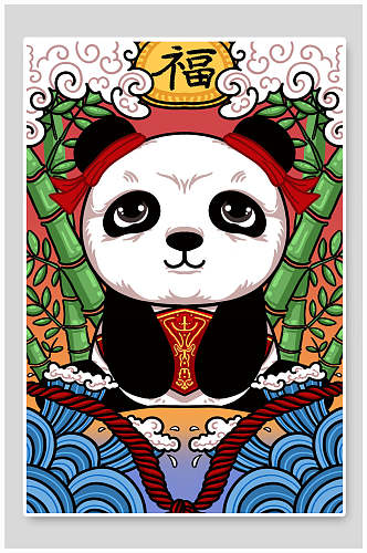 竹子熊猫中国风插画