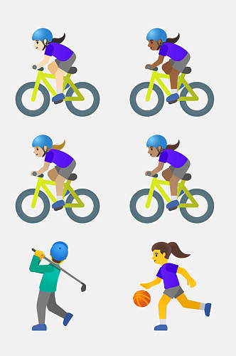 打球单车蓝黄卡通人物运动免抠素材