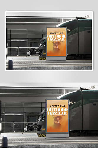 橙色宣传海报广告牌场景样机