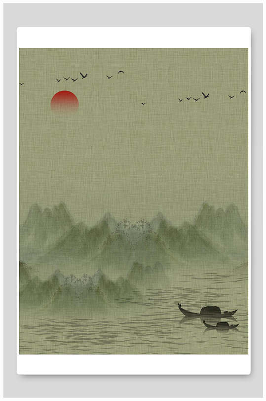 唯美小船黄色小鸟古风工笔画背景